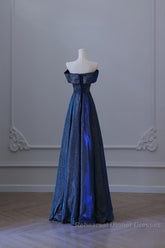 Pretty A Line Off The Shoulder Blue Sequin Long Semi Formal Prom Dresses Evening Gowns